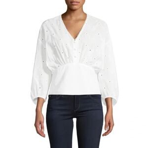 Cliche | White Eyelet Cropped Peasant Top | Small